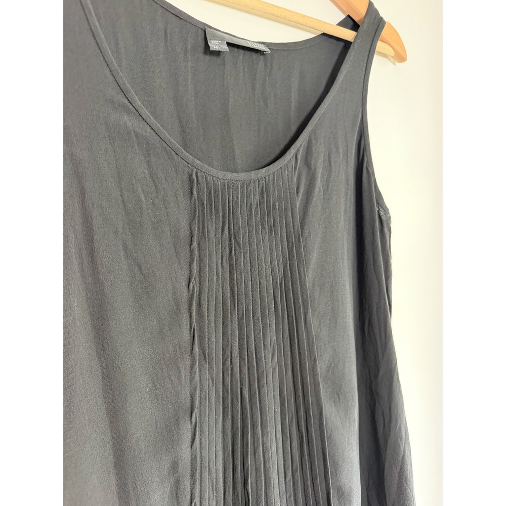 Eileen Fisher Womens Black 100% Silk Pleated Front Scoop Neck Tank Top, Medium - Picture 3 of 6